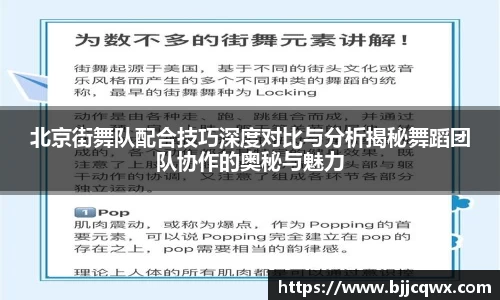 北京街舞队配合技巧深度对比与分析揭秘舞蹈团队协作的奥秘与魅力